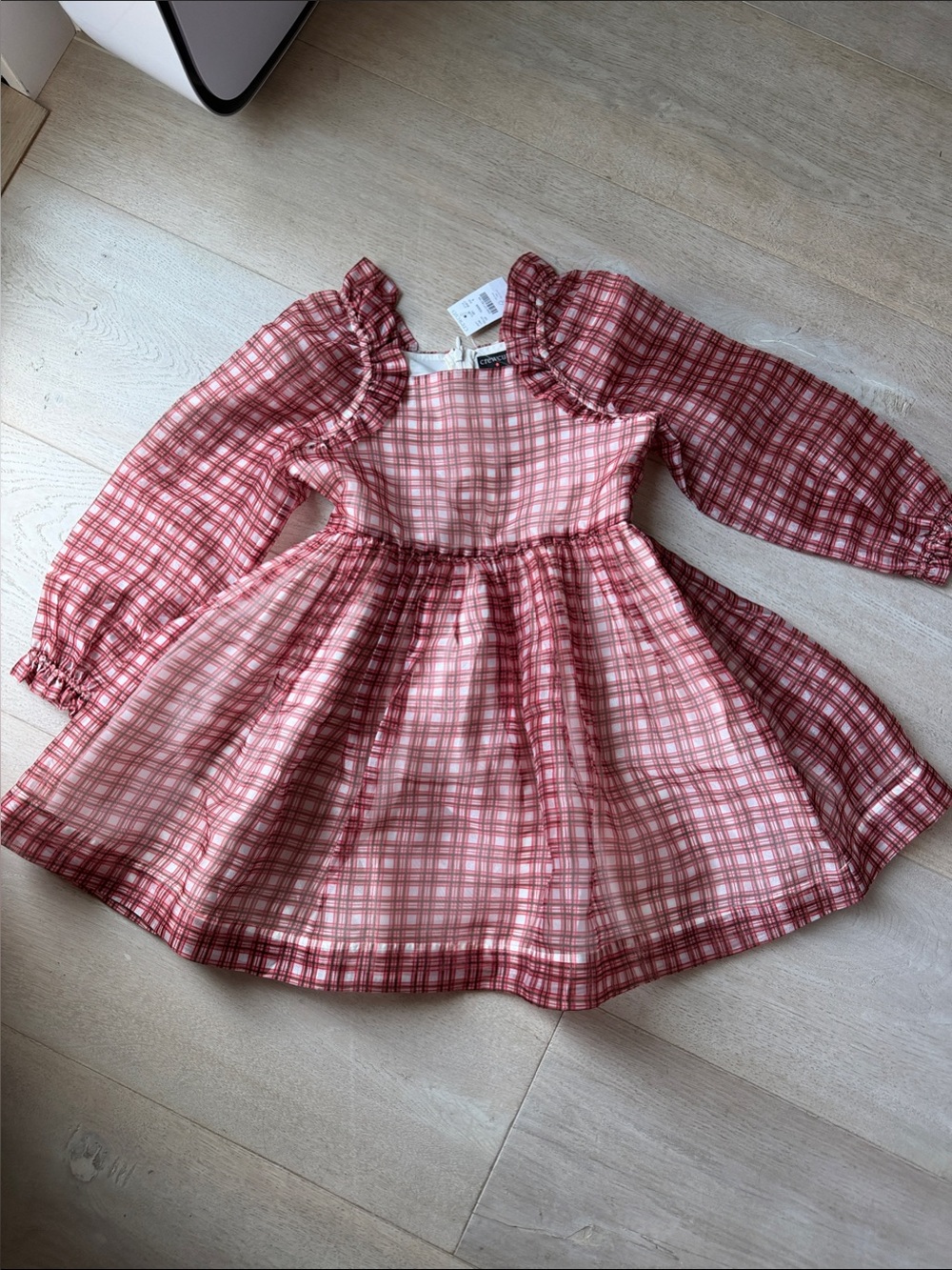 New with tags- Crewcuts Red Plaid Ruffle-Yoke Long-Sleeve Dress, size 8 girls